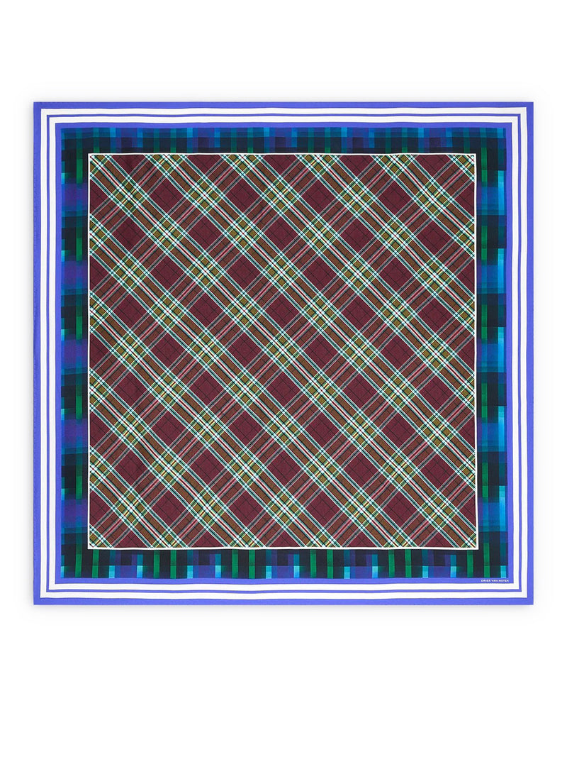 Dries Van Noten Women Square Silk Scarf With A Contrasting Check Pattern
