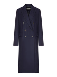Dries Van Noten Women Navy Blue Double-Breasted Long Coat