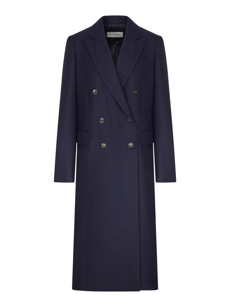 Dries Van Noten Women Navy Blue Double-Breasted Long Coat