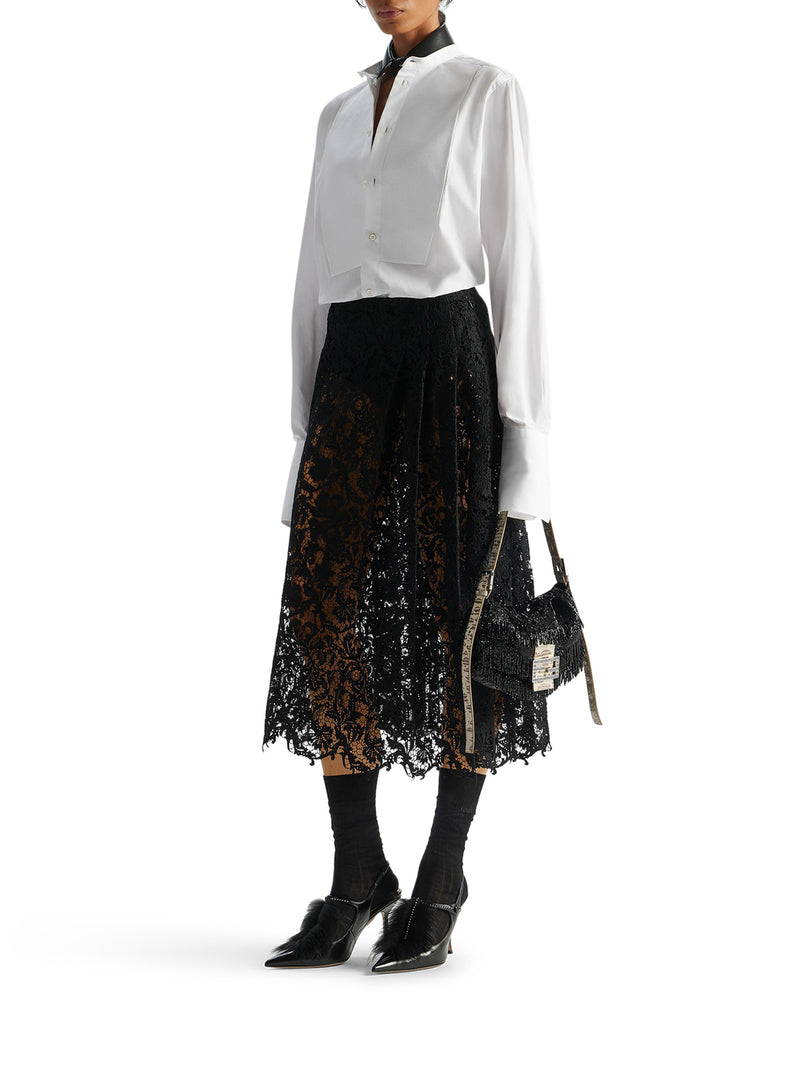 Fendi Women Black Macrame Lace Skirt