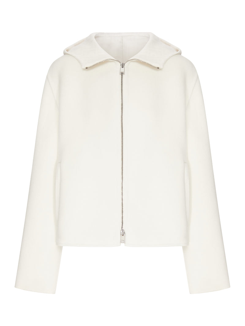 Fendi Women Ff Zip-Up Hooded Blouson In Wool Blend