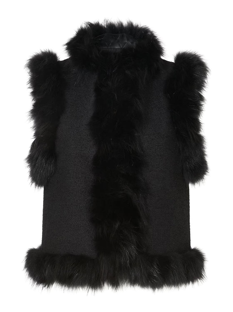 Fendi Women Wool Vest With Fox Fur Inserts