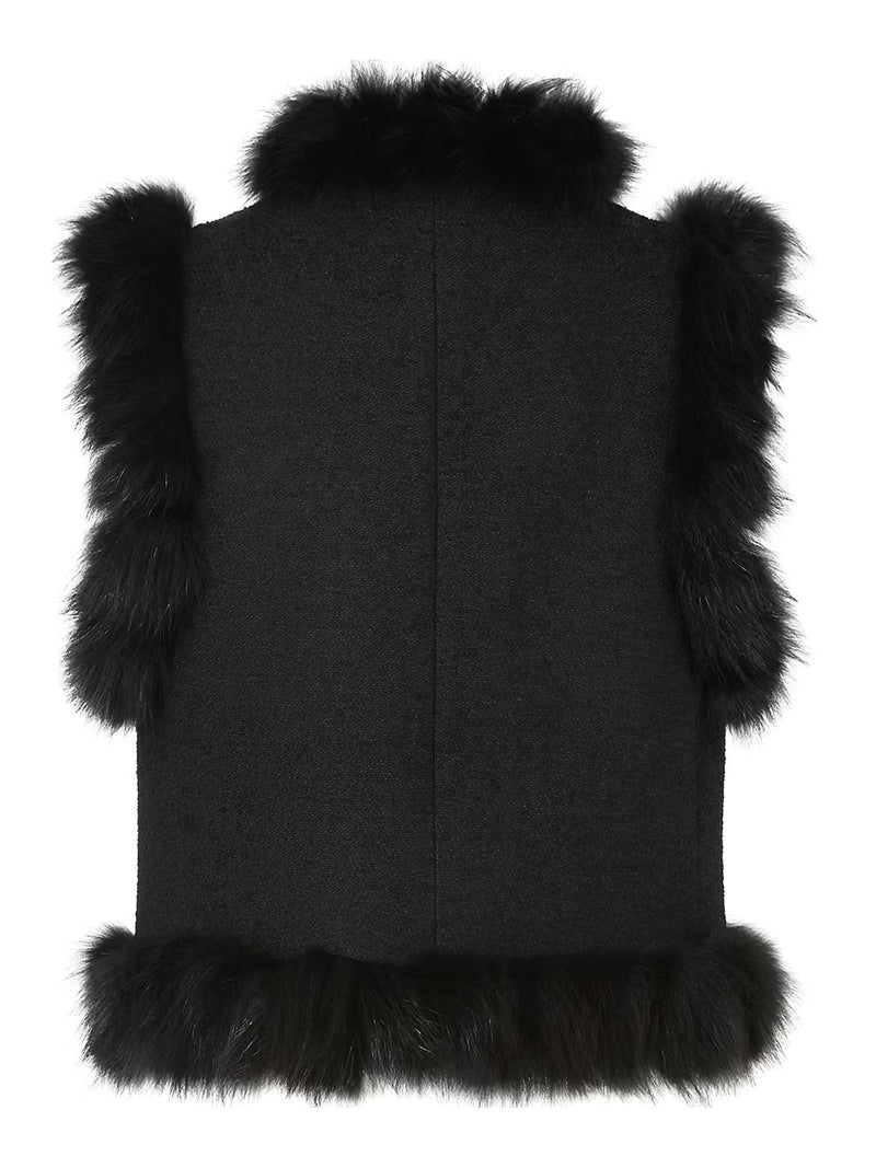 Fendi Women Wool Vest With Fox Fur Inserts