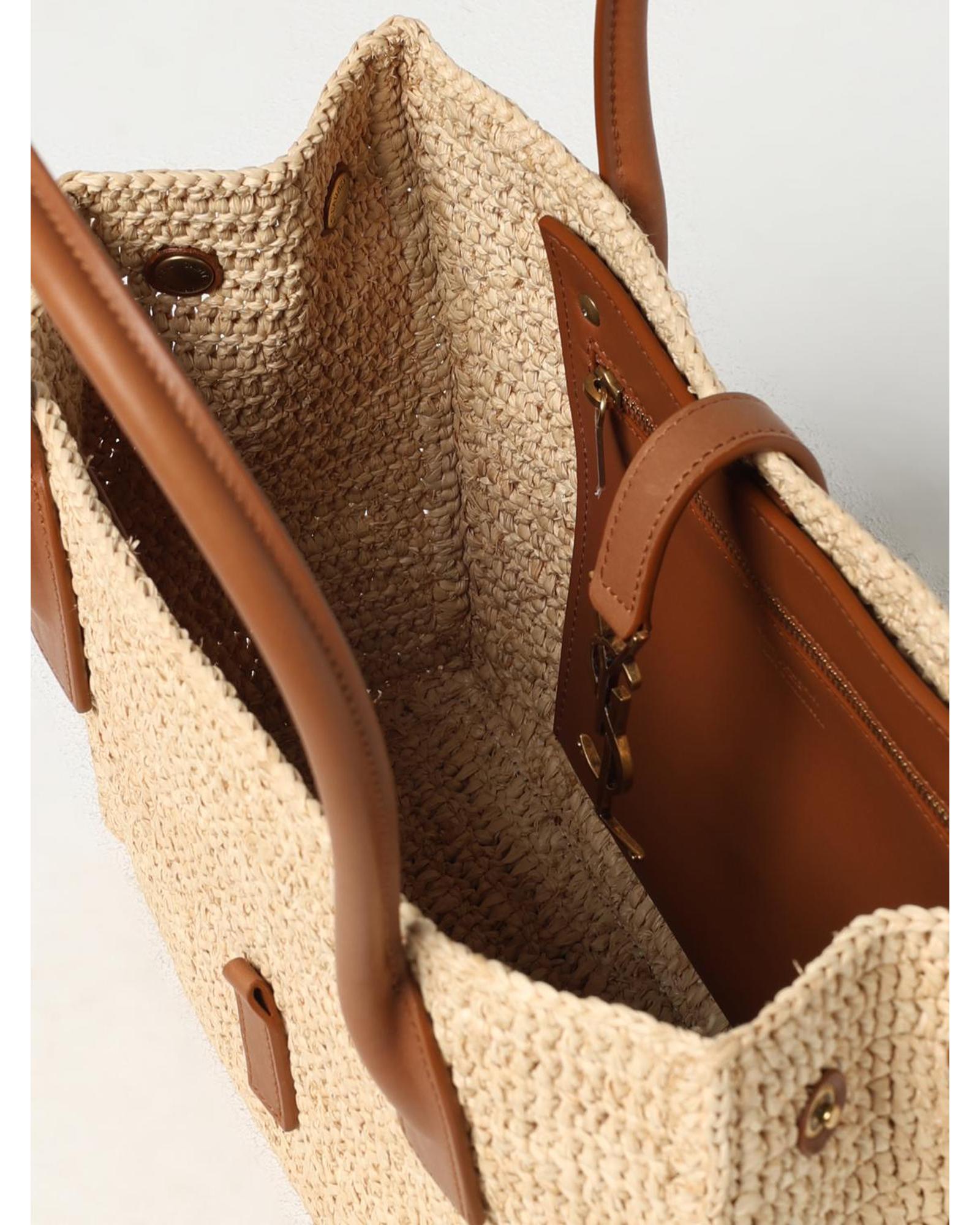 Saint Laurent Woven Straw Tote Bag Women Natural Shoulder Bags