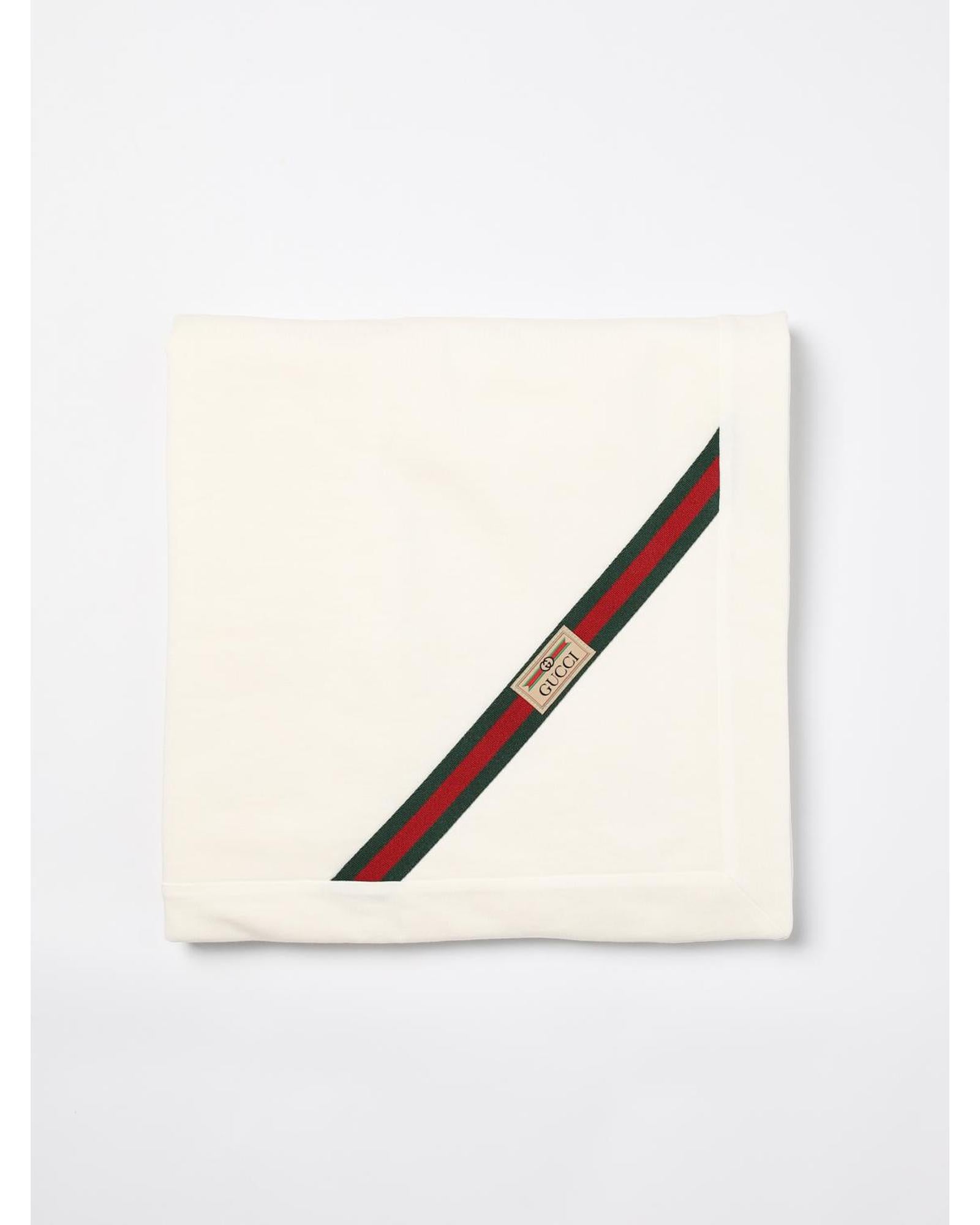 Gucci Cotton Baby Blanket with Stripe Kids Ivory
