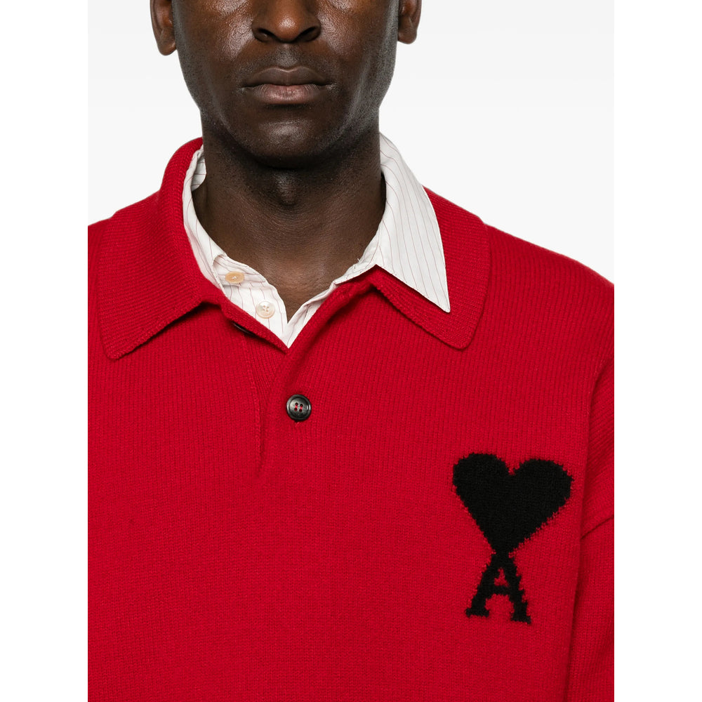 Ami Paris Red Polo Shirts Men