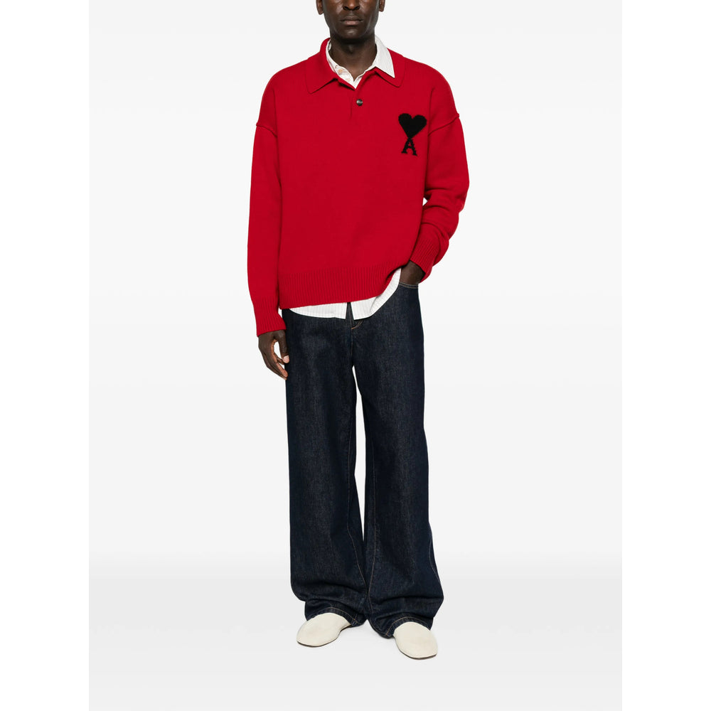 Ami Paris Red Polo Shirts Men