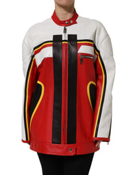 Dolce & Gabbana Dolce & Gabbana Multicolor Leather Biker Full Zip Coat Women's Jacket