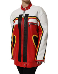 Dolce & Gabbana Dolce & Gabbana Multicolor Leather Biker Full Zip Coat Women's Jacket