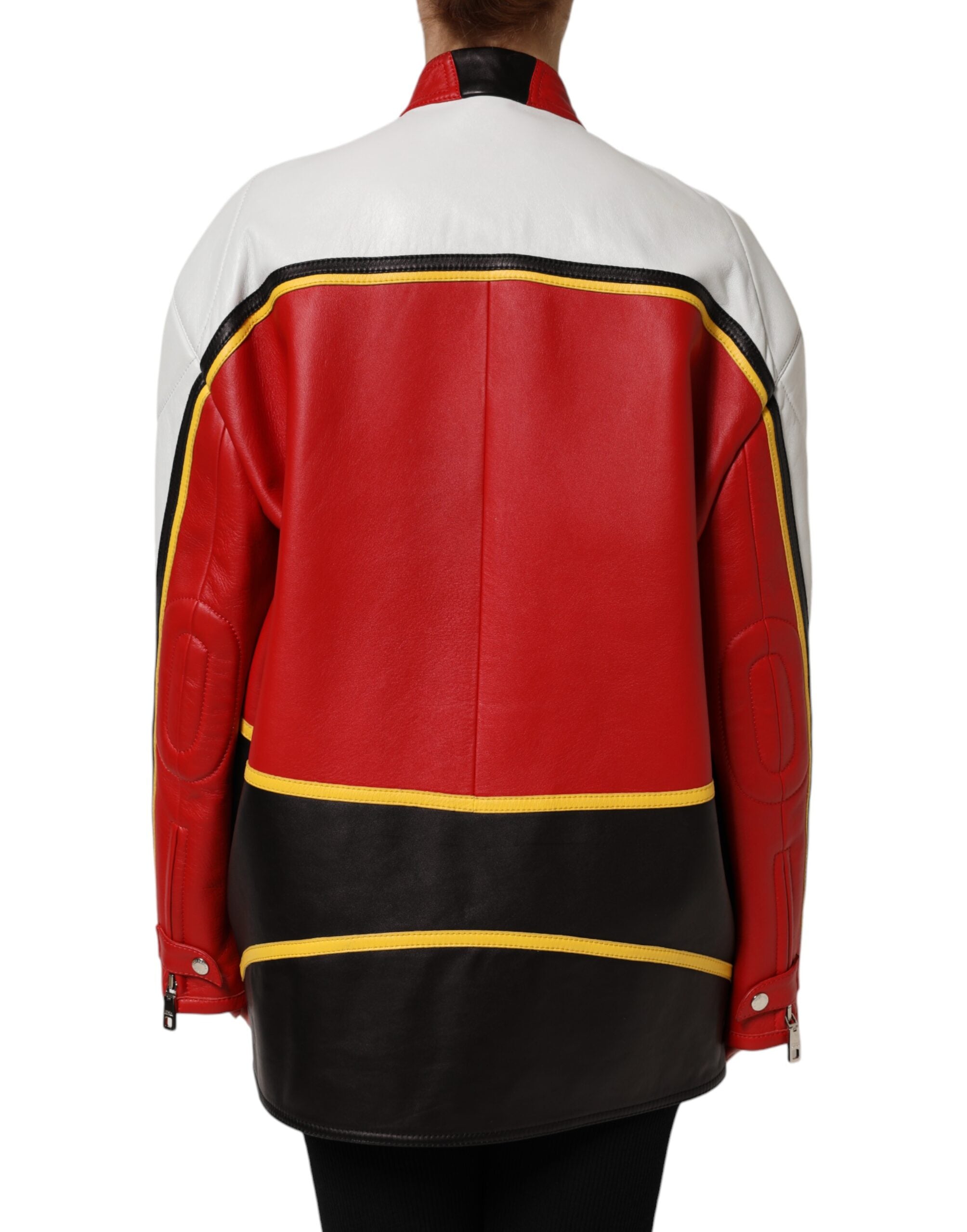 Dolce & Gabbana Dolce & Gabbana Multicolor Leather Biker Full Zip Coat Women's Jacket