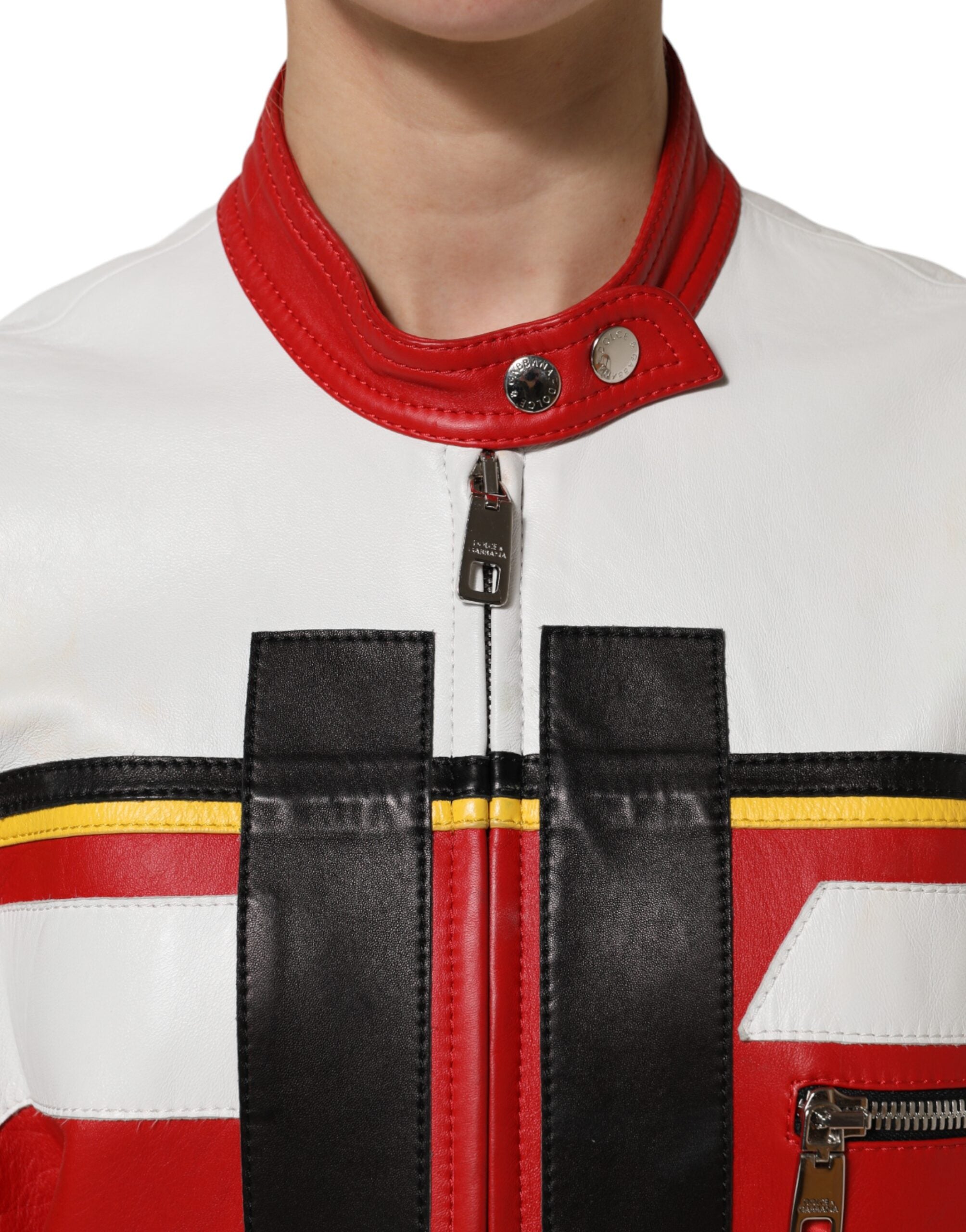 Dolce & Gabbana Dolce & Gabbana Multicolor Leather Biker Full Zip Coat Women's Jacket