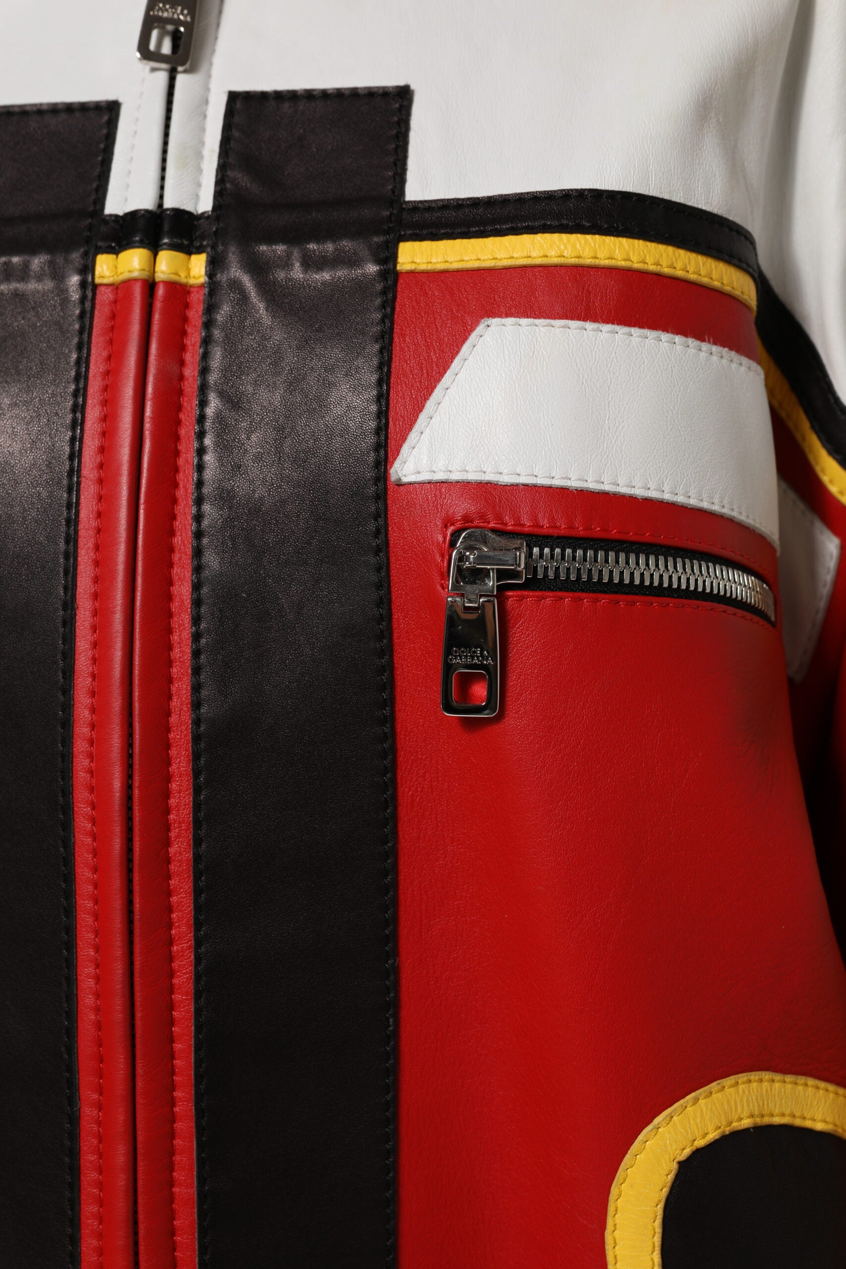 Dolce & Gabbana Dolce & Gabbana Multicolor Leather Biker Full Zip Coat Women's Jacket