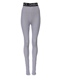 Dolce & Gabbana Gray Nylon DG Logo Mid Waisted Leggings Women's Pants