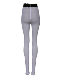 Dolce & Gabbana Gray Nylon DG Logo Mid Waisted Leggings Women's Pants