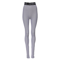 Dolce & Gabbana Gray Nylon DG Logo Mid Waisted Leggings Women's Pants