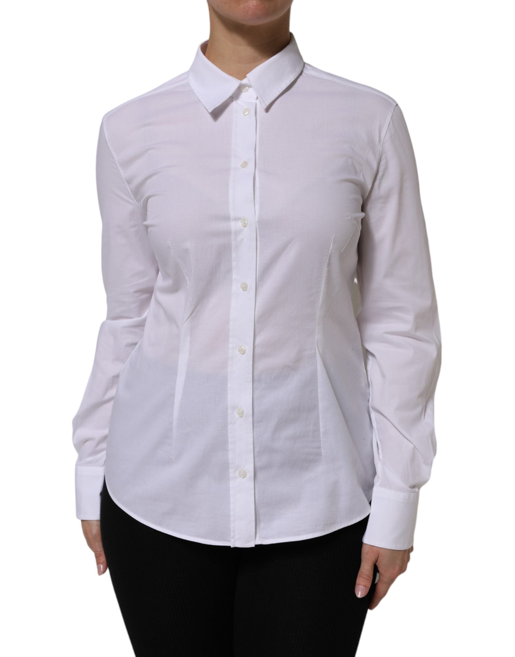 Dolce & Gabbana White Cotton Long Sleeves Collared Top Women's Shirt