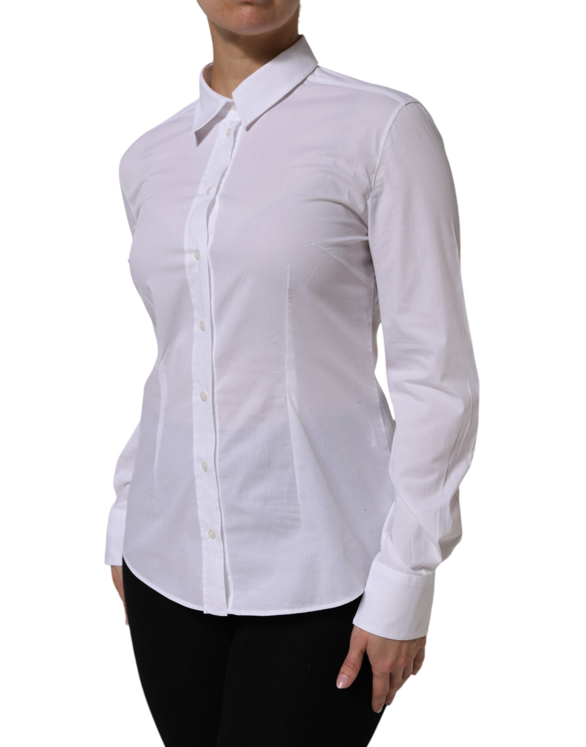 Dolce & Gabbana White Cotton Long Sleeves Collared Top Women's Shirt