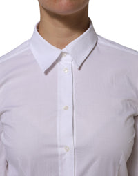 Dolce & Gabbana White Cotton Long Sleeves Collared Top Women's Shirt
