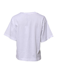 Dolce & Gabbana White Cotton Graphic Print Crew Neck Women's T-shirt