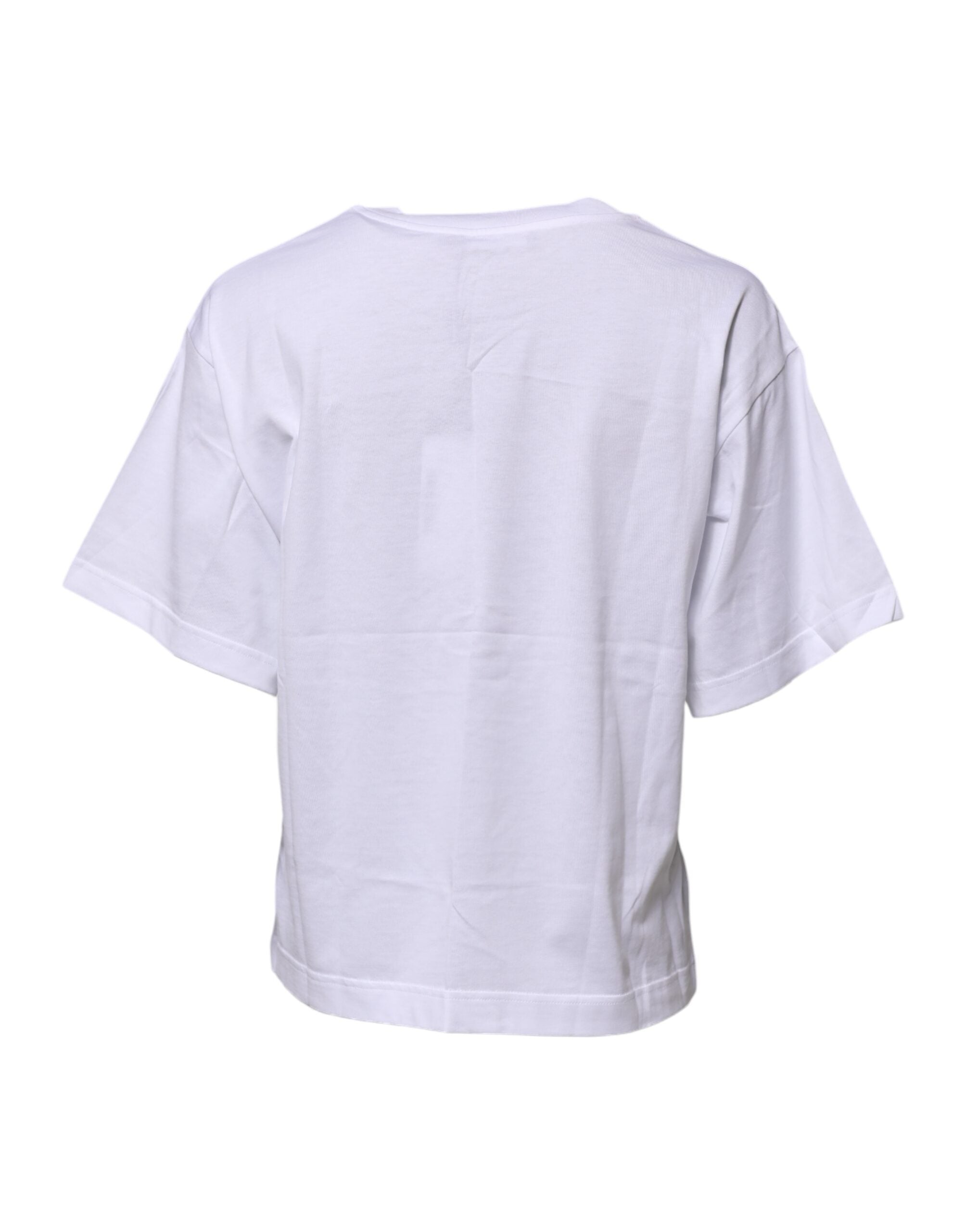 Dolce & Gabbana White Cotton Graphic Print Crew Neck Women's T-shirt