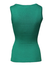 Dolce & Gabbana Green Silk Sleeveless Round Neck Tank Women's Top