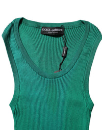 Dolce & Gabbana Green Silk Sleeveless Round Neck Tank Women's Top