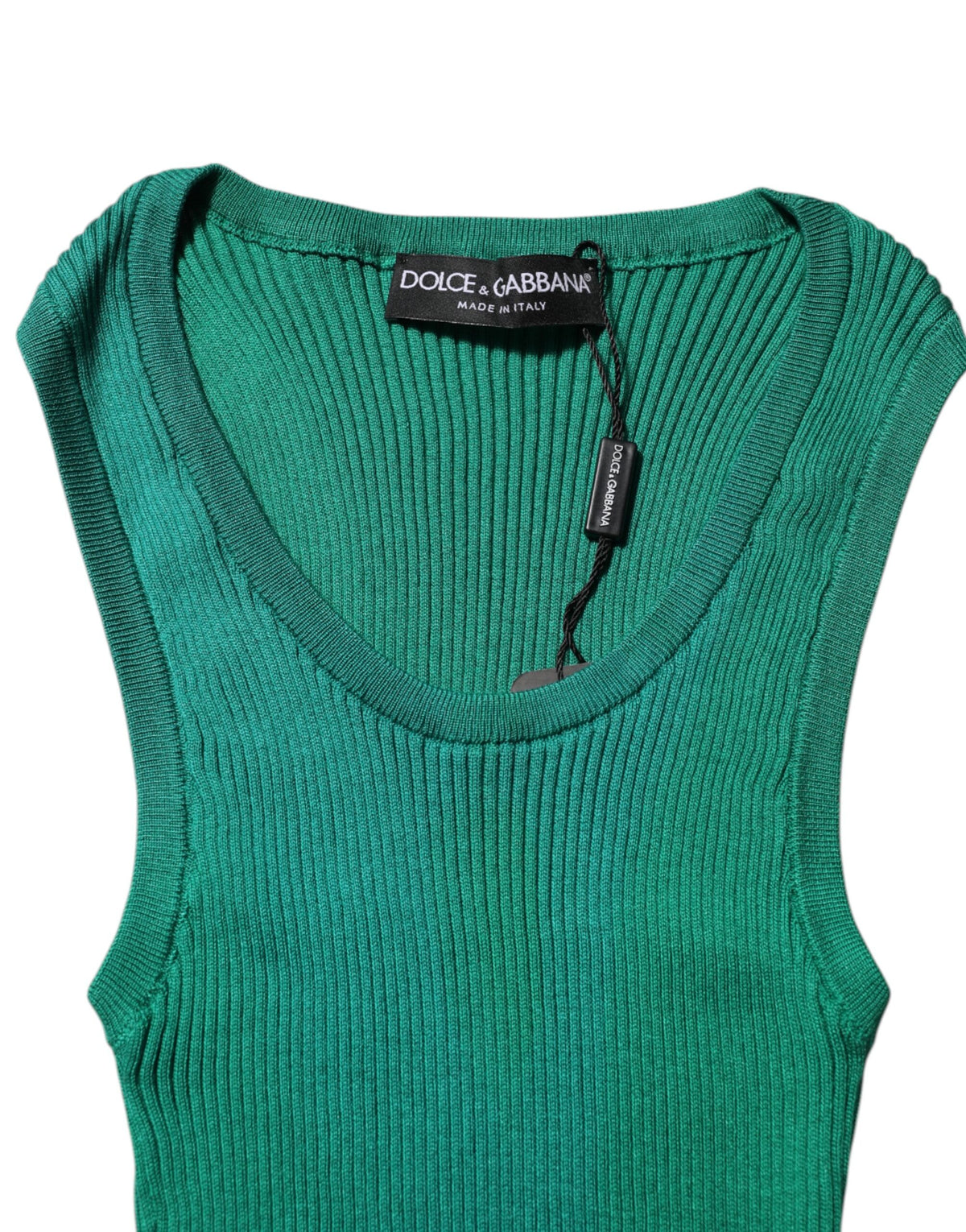 Dolce & Gabbana Green Silk Sleeveless Round Neck Tank Women's Top