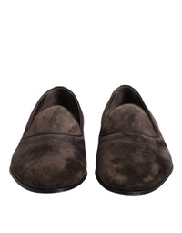 Dolce & Gabbana Brown Velvet Leather Slip On Loafers Men's Shoes