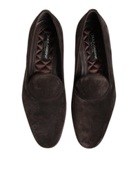 Dolce & Gabbana Brown Velvet Leather Slip On Loafers Men's Shoes