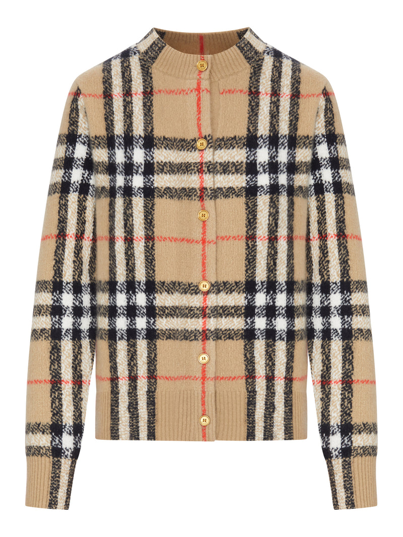 Burberry Women Check Knit Cardigan With Buttons
