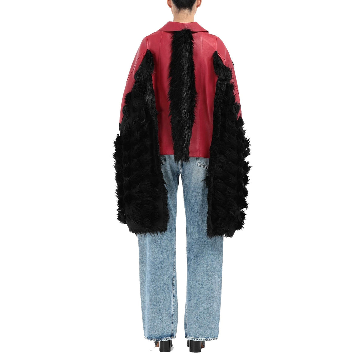 Maison Margiela Maison Margiela Faux Fur Trimmed Leather Cape Jacket Women