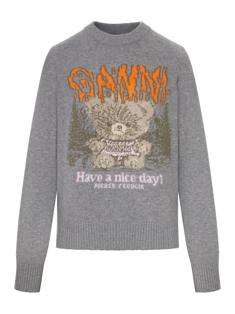 Ganni Ganni Women Crewneck Knit Sweater With Front Graphic Intarsia