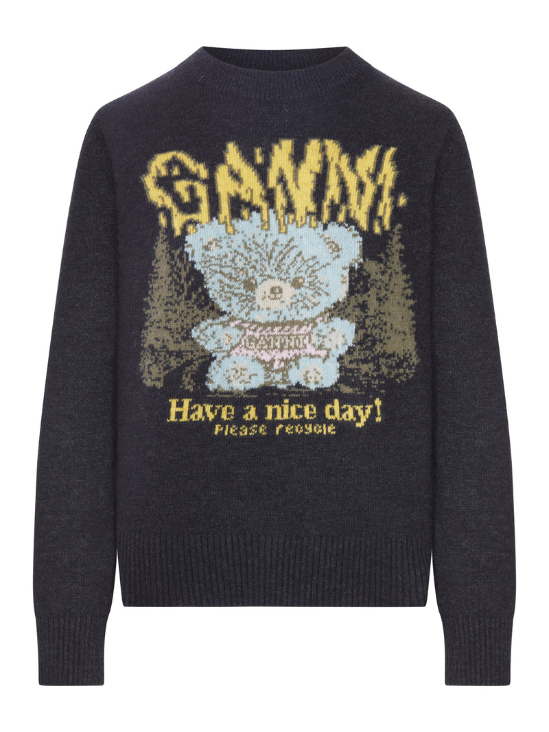 Ganni Women Wool Sweater With Teddy Graphic