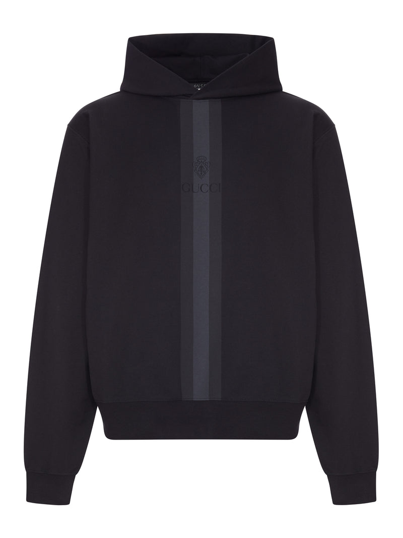 Gucci Men Cotton Hoodie With Tonal Web Stripe