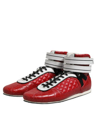Dolce & Gabbana Red Quilted Leather Lace Up Sneakers Men's Shoes
