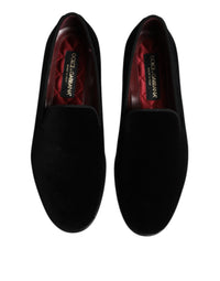Dolce & Gabbana Black Velvet Slip On Loafers Formal Men's Shoes