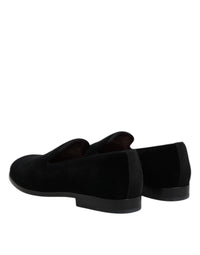 Dolce & Gabbana Black Velvet Slip On Loafers Formal Men's Shoes