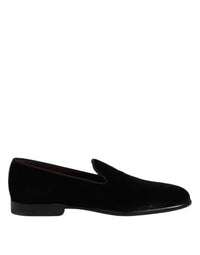 Dolce & Gabbana Black Velvet Slip On Loafers Formal Men's Shoes