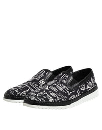 Dolce & Gabbana Black Slip On Printed Men Loafers Men's Shoes