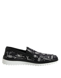 Dolce & Gabbana Black Slip On Printed Men Loafers Men's Shoes
