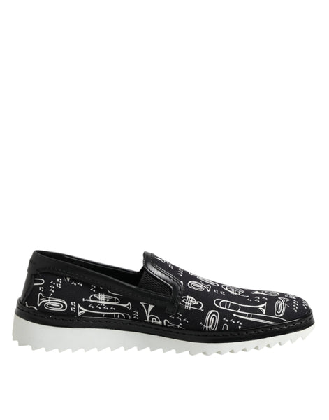 Dolce & Gabbana Black Slip On Printed Men Loafers Men display picture 1