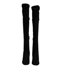 Dolce & Gabbana Black Suede Leather Knee High Boots Women's Shoes