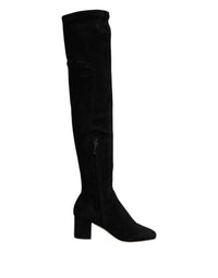 Dolce & Gabbana Black Suede Leather Knee High Boots Women's Shoes