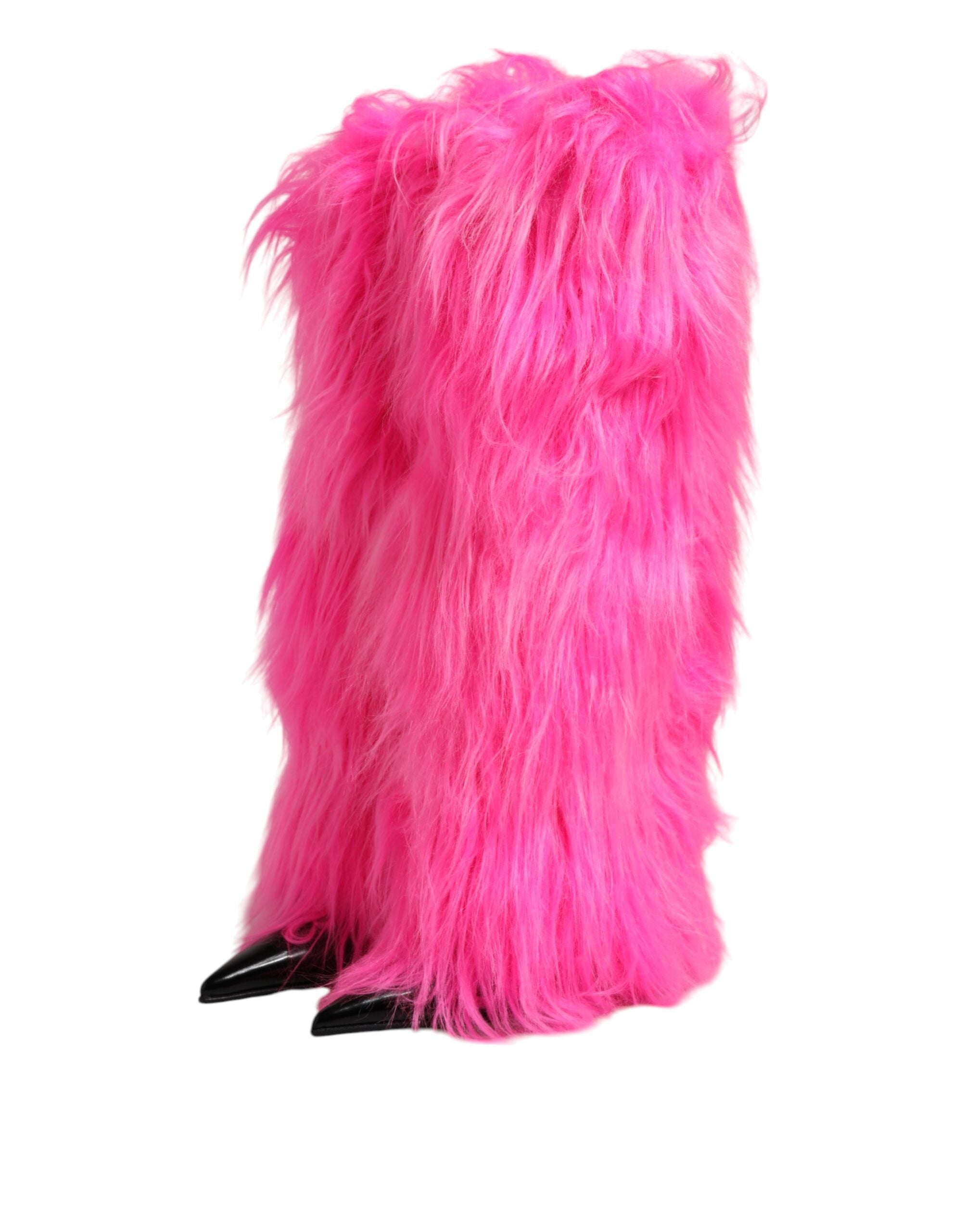 Dolce & Gabbana Dolce & Gabbana Pink Faux Fur Leather High Heels Boots Women's Shoes