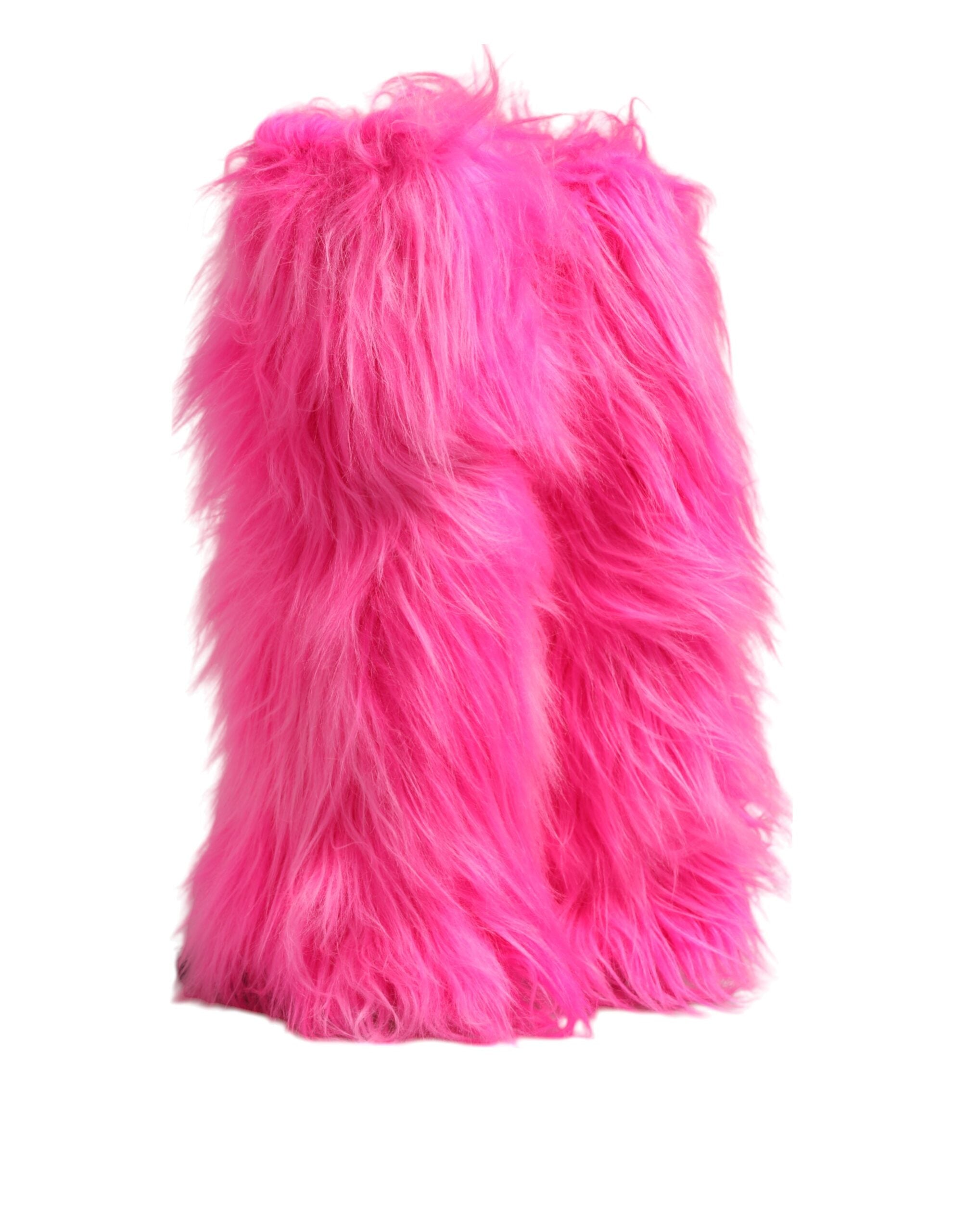 Dolce & Gabbana Dolce & Gabbana Pink Faux Fur Leather High Heels Boots Women's Shoes