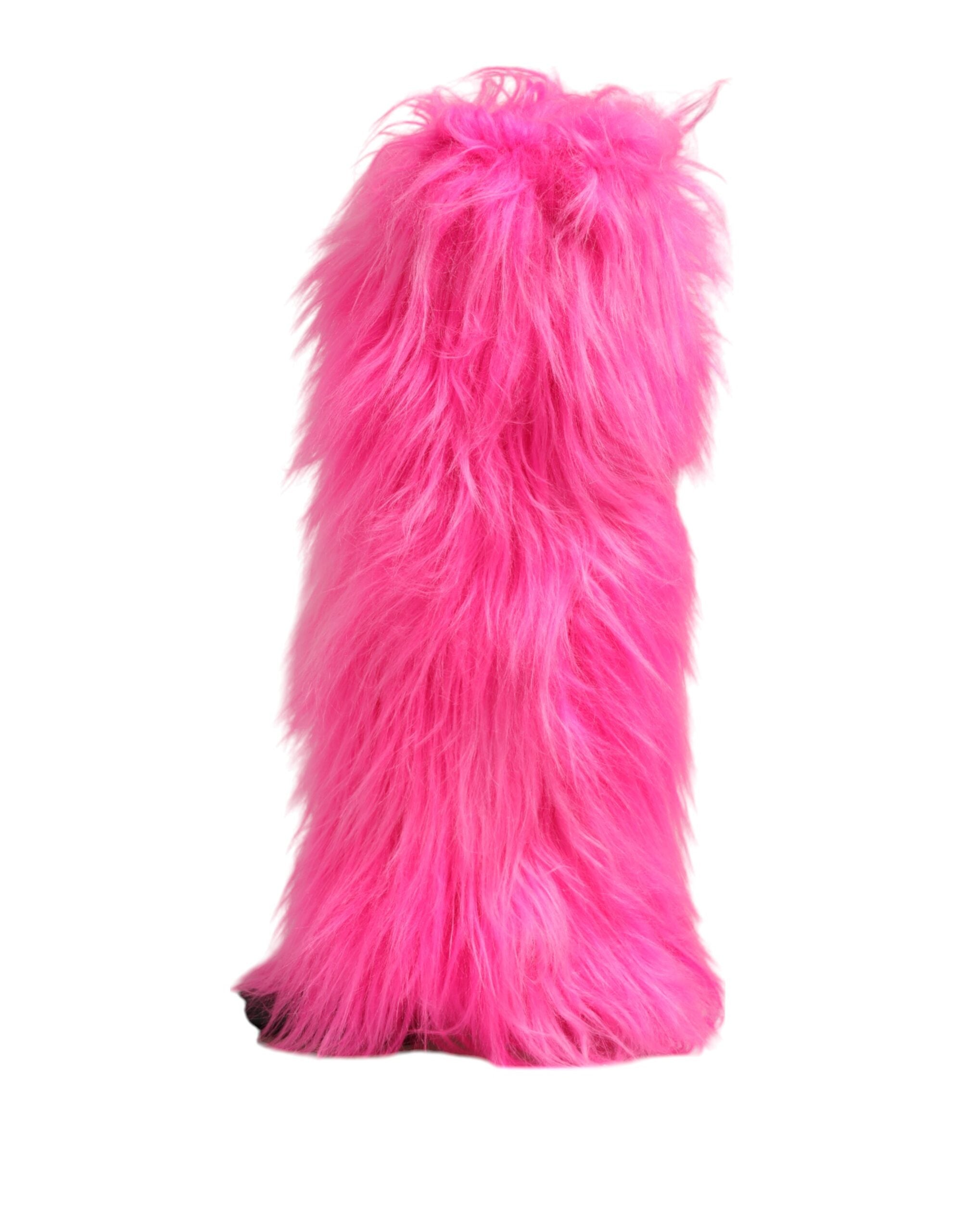 Dolce & Gabbana Dolce & Gabbana Pink Faux Fur Leather High Heels Boots Women's Shoes