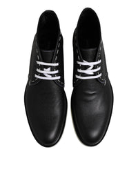 Dolce & Gabbana Black White Leather Ankle Boots Men's Shoes