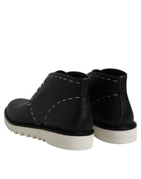 Dolce & Gabbana Black White Leather Ankle Boots Men's Shoes