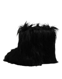 Dolce & Gabbana Black Faux Fur Mid Calf Boots Men's Shoes