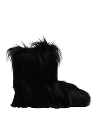 Dolce & Gabbana Black Faux Fur Mid Calf Boots Men's Shoes
